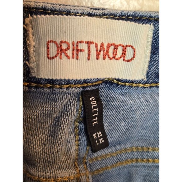 Driftwood Colette Embroidered Raw Edge Cropped Denim Jeans Size 28 - Picture 5 of 6